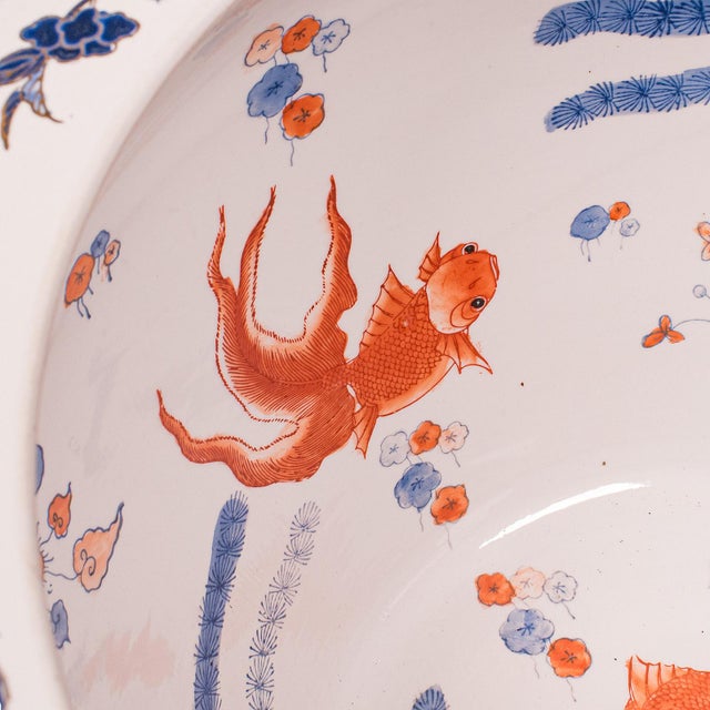 Vintage Fish Bowl Jardiniere Pot, Oriental Ceramic, Decorative Planter, Art Deco For Sale - Image 9 of 12