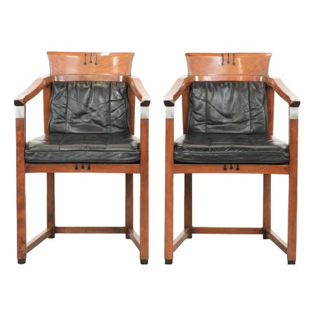 Vintage Art Deco Dining Chairs in Black Leather from Schuitema, Set of 2 For Sale