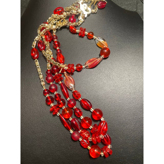 Czechoslovakia Bohemian/Czech Exceptional Glass Ruby Necklace From Jablonec Nad Nisou Region, Mid-Century Pressed Molded Glass For Sale - Image 4 of 10