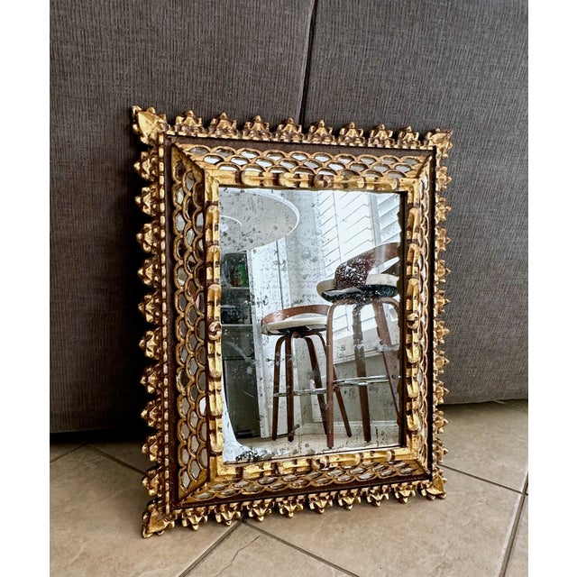 1950s Spanish Colonial Style Gilt Wood Wall Mirror For Sale - Image 5 of 12