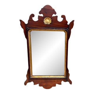 Vintage Chippendale Style Mahogany Fretwork Wall Mirror With Gilt Shell, C. 1950 For Sale
