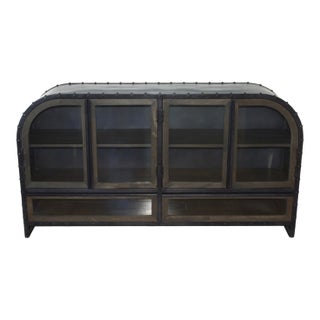 Industrial Riveted Metal & Glass Display Cabinet / Console – 62” For Sale