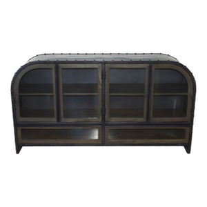 Industrial Riveted Metal & Glass Display Cabinet / Console – 62”