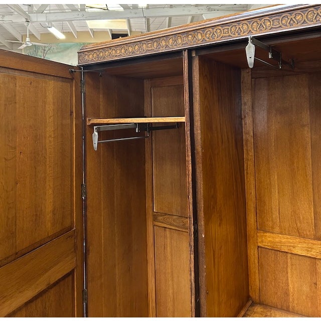 Solid Oak Custom Built Armoire c.1910. Arts & Crafts. For Sale - Image 15 of 16