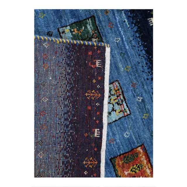 Blue Color Fine Hand Knotted Persian Gabbeh Rug For Sale - Image 4 of 4