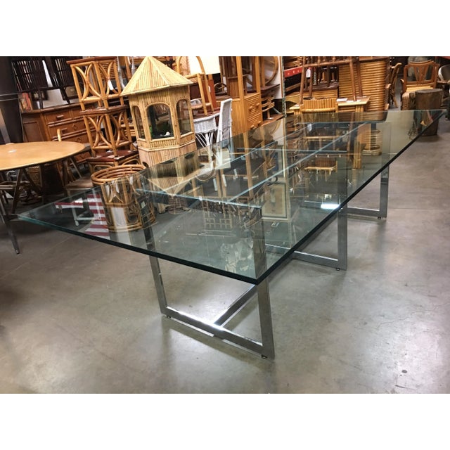 1970s Milo Baughman Chome and Glass 8 Person Dining Table For Sale - Image 4 of 11