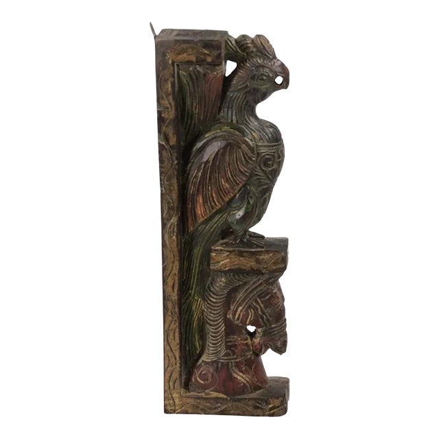 Vintage Carved Peacock and Horse Corbel Distressed Painted Wall Hanging For Sale