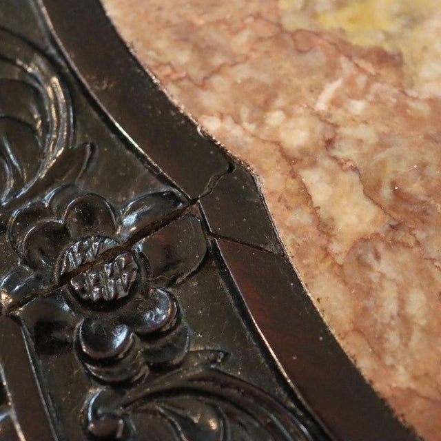 Chinese Floral Carved Rosewood Rouge Marble Top Stand C1910 For Sale - Image 11 of 11