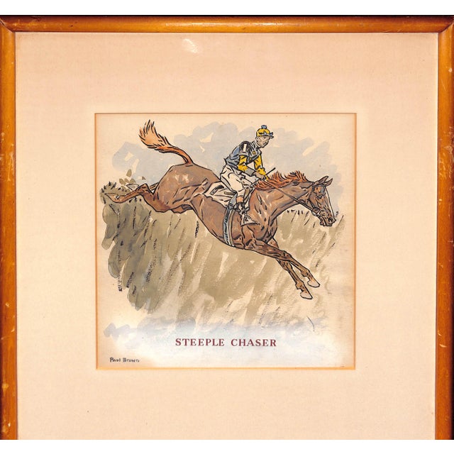 Traditional Mid 20th Century Paul Brown Watercolor Painting "Steeple Chaser" For Sale - Image 3 of 3