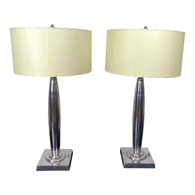 Mid-Century Modern Aluminum Table Lamps With New Custom Laced Shades French - a Pair For Sale