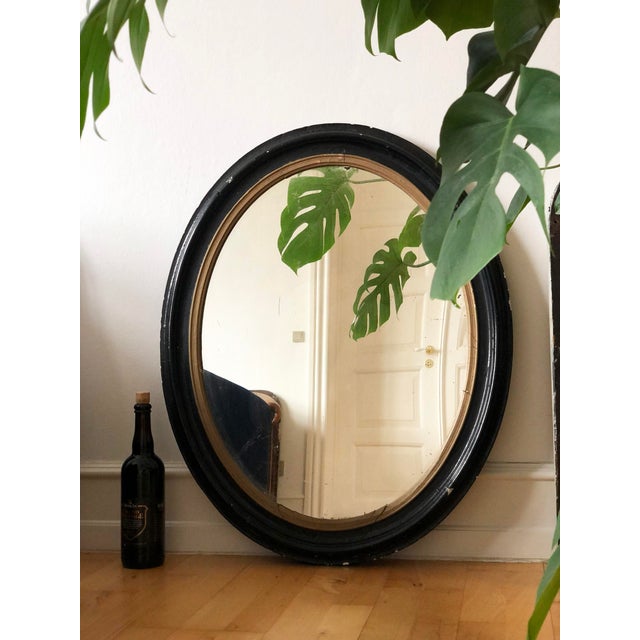 Large Antique French Louis Philippe Oval Mirror – Black and Gold, Late 19th Century For Sale - Image 6 of 11