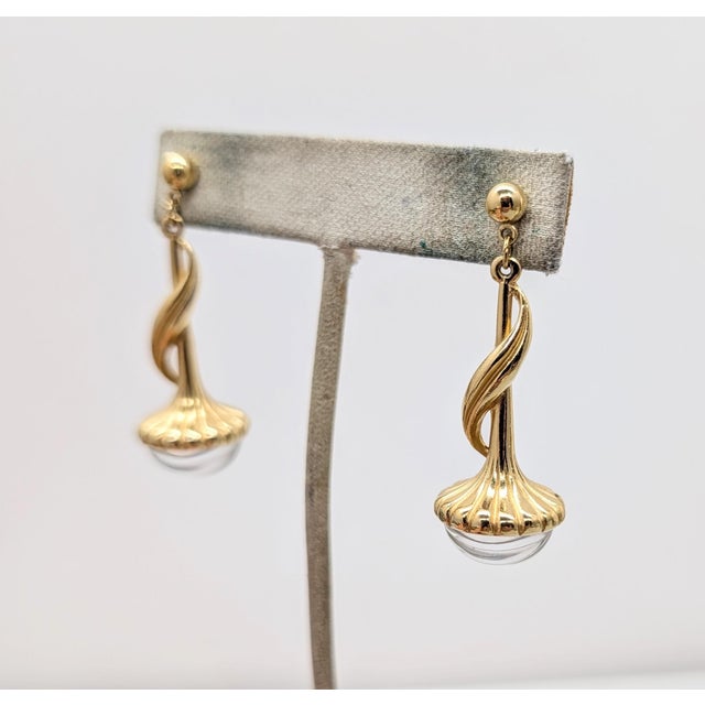 American Vintage 1990s Signed Trifari Tm Goldtone Clear Melon Rhinestone Drop Pierced Earrings-2 Pieces For Sale - Image 3 of 10