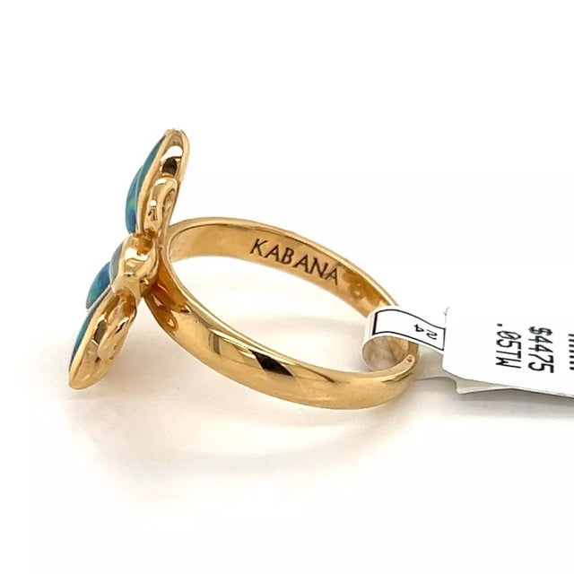 Kabana Diamond Fire Opal 14k Yellow Gold Flower Ring, Size 7.25 For Sale In Miami - Image 6 of 7