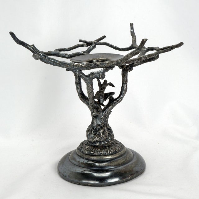 Late 19th Century Victorian Aurora Silver Plate Stand & Austrian Cased Glass Painted Bowl 19th C For Sale - Image 5 of 14