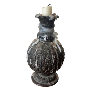 Antique Indian Cast Bronze Floral Candlestick, 1900 For Sale