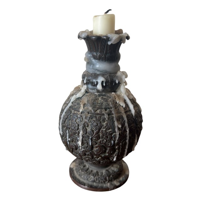 Antique Indian Cast Bronze Floral Candlestick, 1900 For Sale