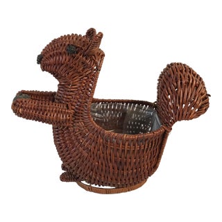 Vintage Wicker Squirrel Planter Basket For Sale