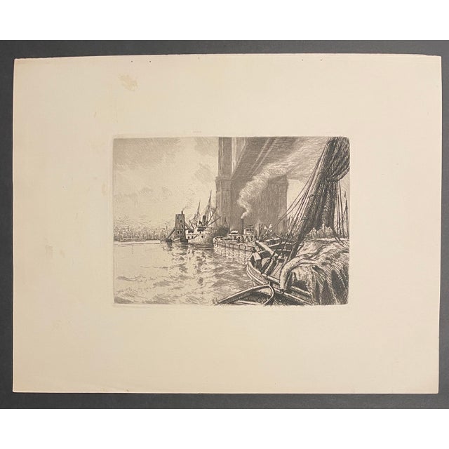 Scene of the Brooklyn Bridge and boats by Charles Frederick William Mielatz (1864–1919) "Under the Bridge, East River"...