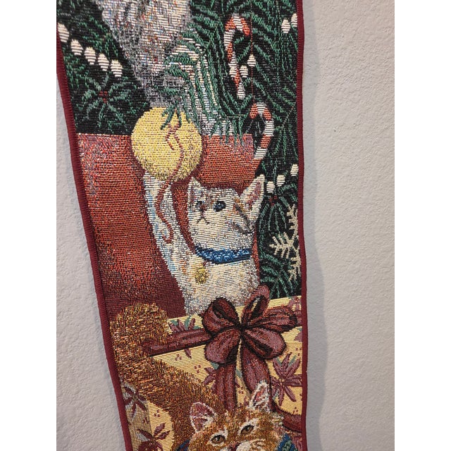 American Late 20th Century Woven Tapestry Holiday Cats Bell Pull Wall Hanging For Sale - Image 3 of 12