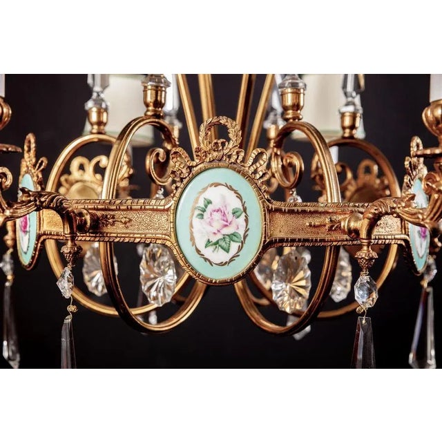 Art Deco Italian Brass Chandelier with Porcelain Insert, 1940 For Sale - Image 3 of 13