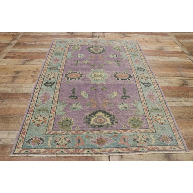 Purple Turkish Oushak Rug - 04'02 X 05'10 For Sale - Image 8 of 10