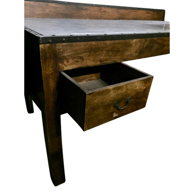 Brown Antique Country Work Table | Island With Stainless Steel Top For Sale - Image 8 of 11