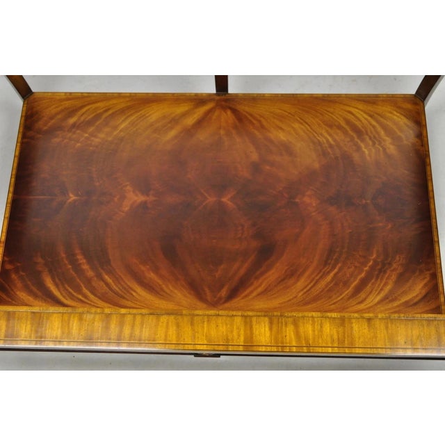 Late 20th Century Maitland Smith Empire Style Large Banded Inlay Mahogany Glass Top Coffee Table For Sale - Image 11 of 12