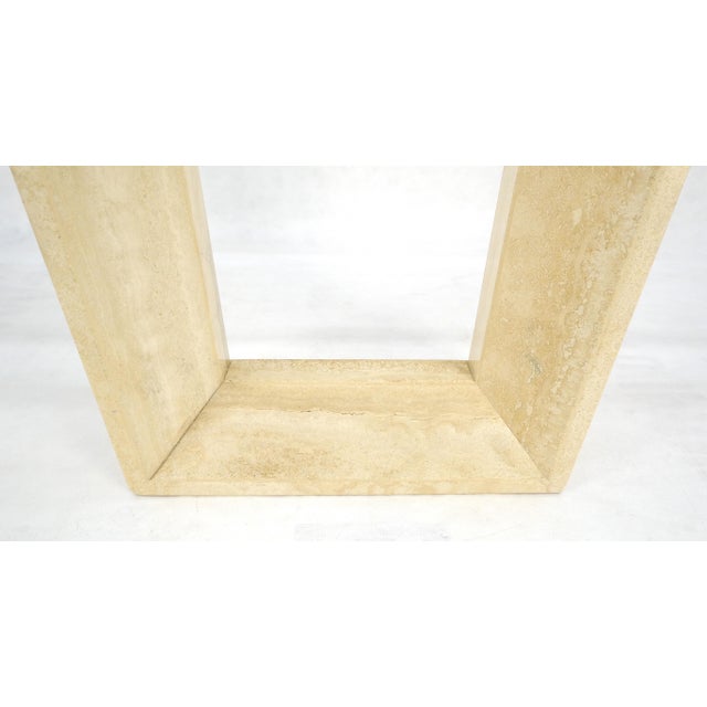 Travertine Sculptural Low Profile U Shape Base Glass Top Console Table MINT For Sale - Image 14 of 14