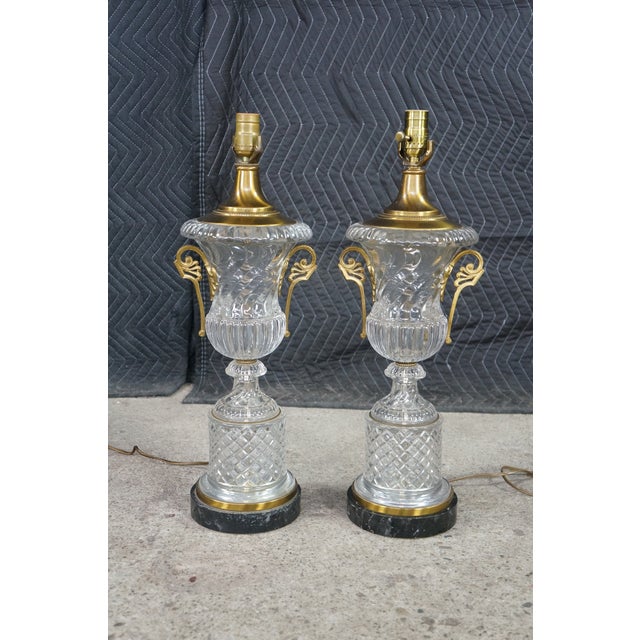 Baccarat 2 Baccarat French Empire Neoclassical Crystal Spiral Glass Urn Table Lamps Pair For Sale - Image 4 of 16