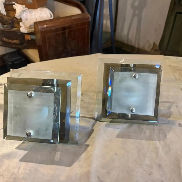 Two 1960s Space Age Steel and Heavy Glass Wall Sconces by Veca For Sale - Image 10 of 10