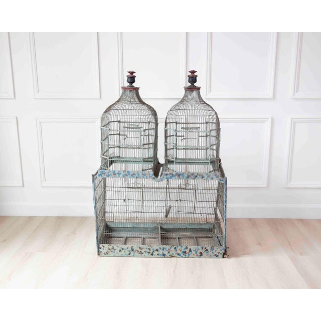 Celadon French 19th Century Painted Architectural Birdcage For Sale - Image 8 of 8