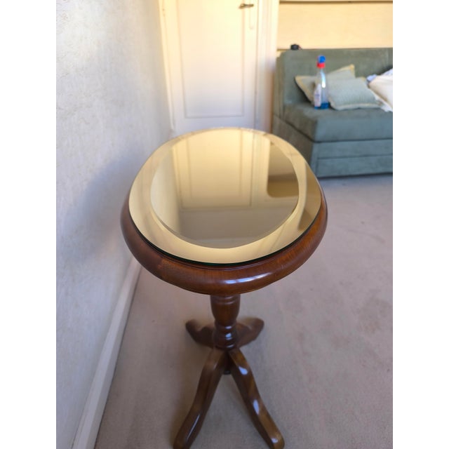 Wood Oval Pedestal Table with Beveled Mercury Mirror, 1950s For Sale - Image 7 of 8