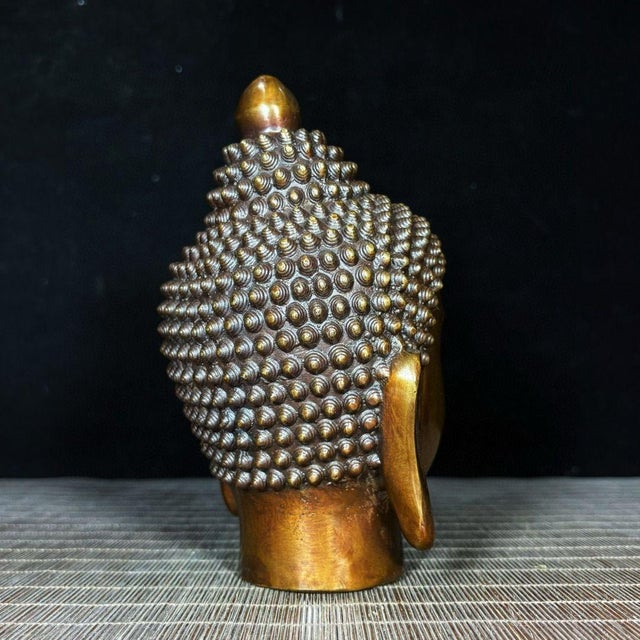Religious Solid Brass Shakyamuni Buddha Head Statue, Buddhist Religious Decor For Sale - Image 3 of 9