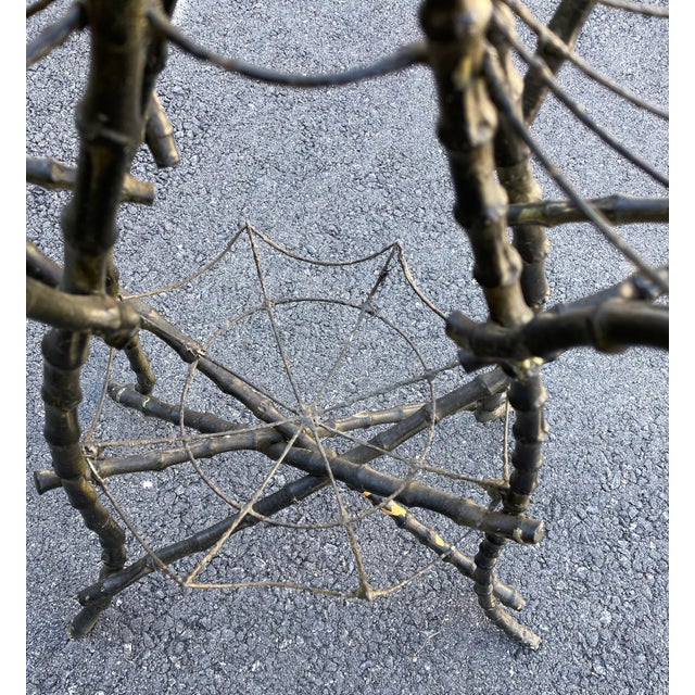 Late 19th Century Gothic Shaped Bamboo Tiered Plant Stand W/Wire Spider Web Holders Painted Black For Sale - Image 10 of 17