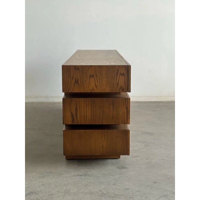 Brown 1990s Post Modern Oak - Nine Drawer Dresser For Sale - Image 8 of 13