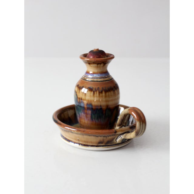 Vintage Handmade Studio Pottery Oil Lamp For Sale - Image 6 of 13