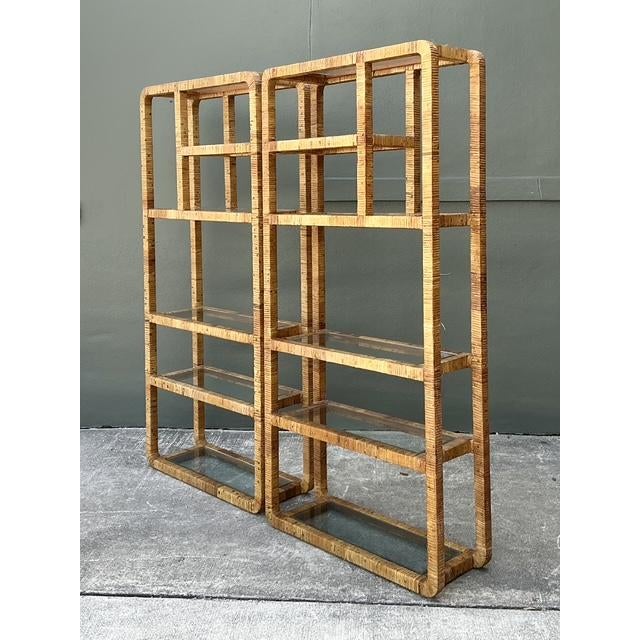 Vintage Wrapped Rattan Etagere- A Pair For Sale In West Palm - Image 6 of 12