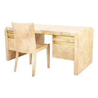 Karl Springer Goatskin Desk and Chair, Ca. 1970 For Sale