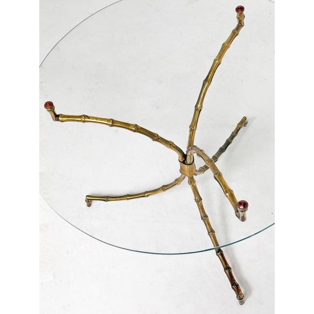 Maison Baguès Cocktail Table With Glass Top Over Faux Bamboo Base of Brass For Sale In Austin - Image 6 of 10