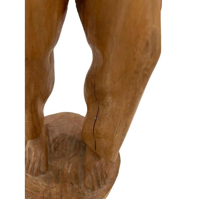 Tan Vintage Wooden Hand-Carved Wooden Pilgrim, Beggar For Sale - Image 8 of 12