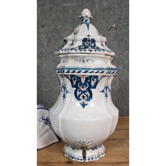 Large Earthenware Wall Fountain with Hand-Painted Decorations For Sale - Image 4 of 7