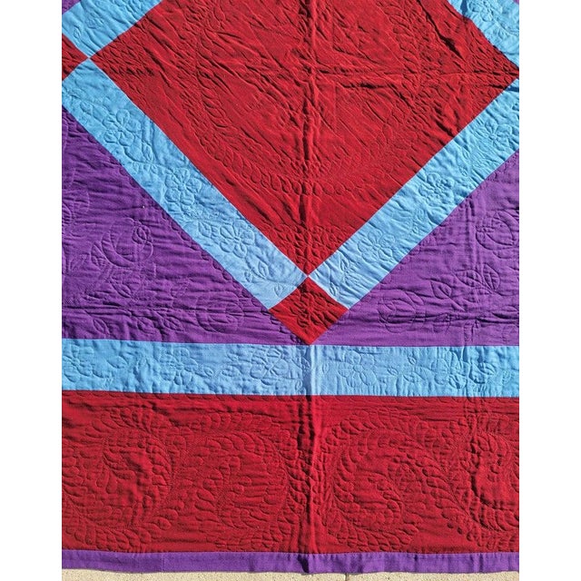 Early 20Thc Wool Amish Diamond in Square Quilt For Sale - Image 4 of 9