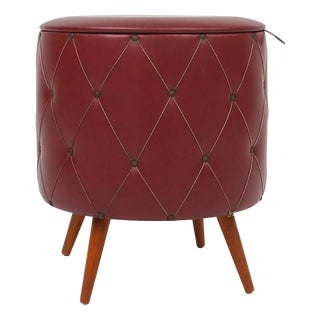 Vintage Pouf with Storage in Dark Red Faux Leather, 1950 For Sale