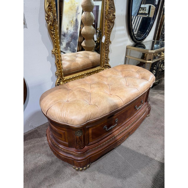 Aico Amini “Cortina” Honey Walnut Leather Top Storage Bench / Bedside Bench For Sale - Image 4 of 8