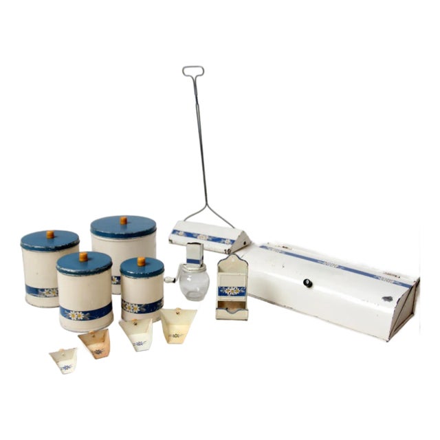 Vintage Enamel Kitchen Set by Kitchen Beautilities Circa 1930s - 1940s For Sale