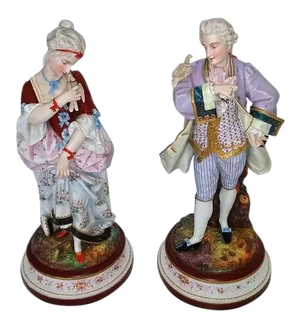 Pair of 19c French Limoges Monvoisin Porcelain Figurines- a Pair