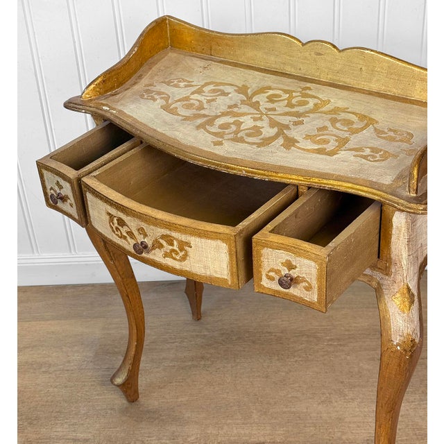 Vintage Italian Rococo Gold Giltwood Writing Desk Vanity W/ Chair For Sale - Image 9 of 14