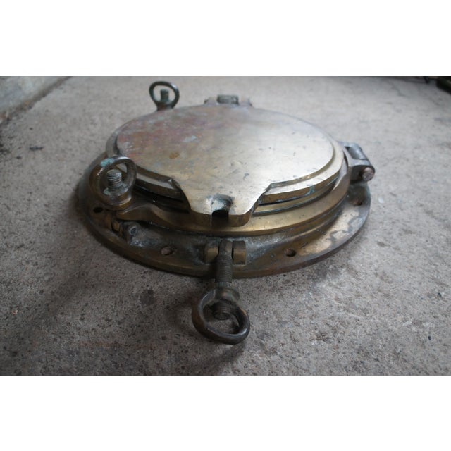 Early 20th Century Solid Brass Maritime Ships Porthole Storm Cover Window For Sale - Image 11 of 13