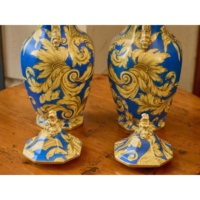 Pair of English 1840s Mason’s Ironstone Lidded Vases With Blue & Gilt Scrollwork For Sale - Image 9 of 9