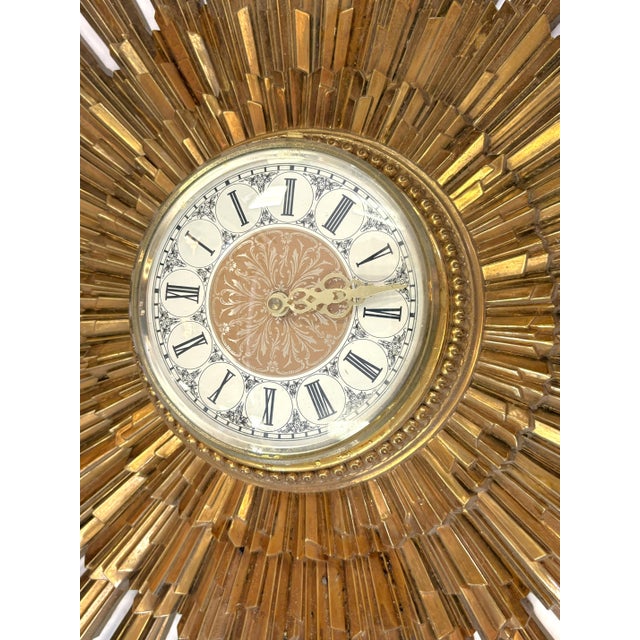 Vintage Circa 1969 Syroco Mid Century Modern Starburst Wall Clock in Antique Gold Finish For Sale - Image 9 of 18